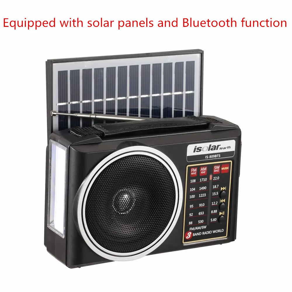 Portable JS-5966-Solar FM/AM/SW Radio Solar Charging Multi Band Emergency Radios Bluetooth Speaker with Flashlight TF USB