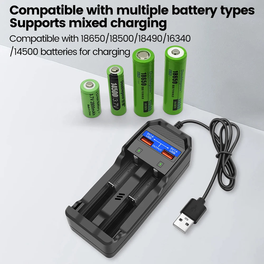 Li-ion Battery Charger for 18650, 18500、18490、16340、14500 4.2V 1200MA Dual USB Charger Lithium Batteries