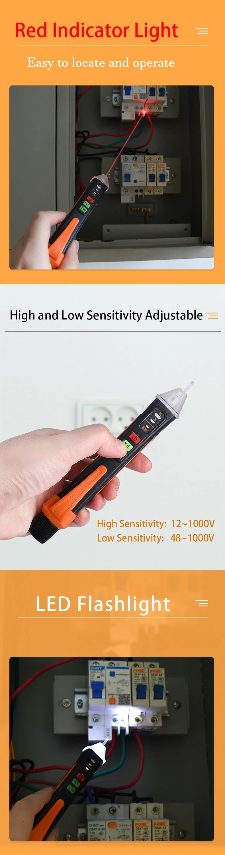 T-02A Non-Contact Voltage Detector Smart Breakpoint Finder Voltage Tester Pen 12-1000V Electrical Tools Voltage Indicator