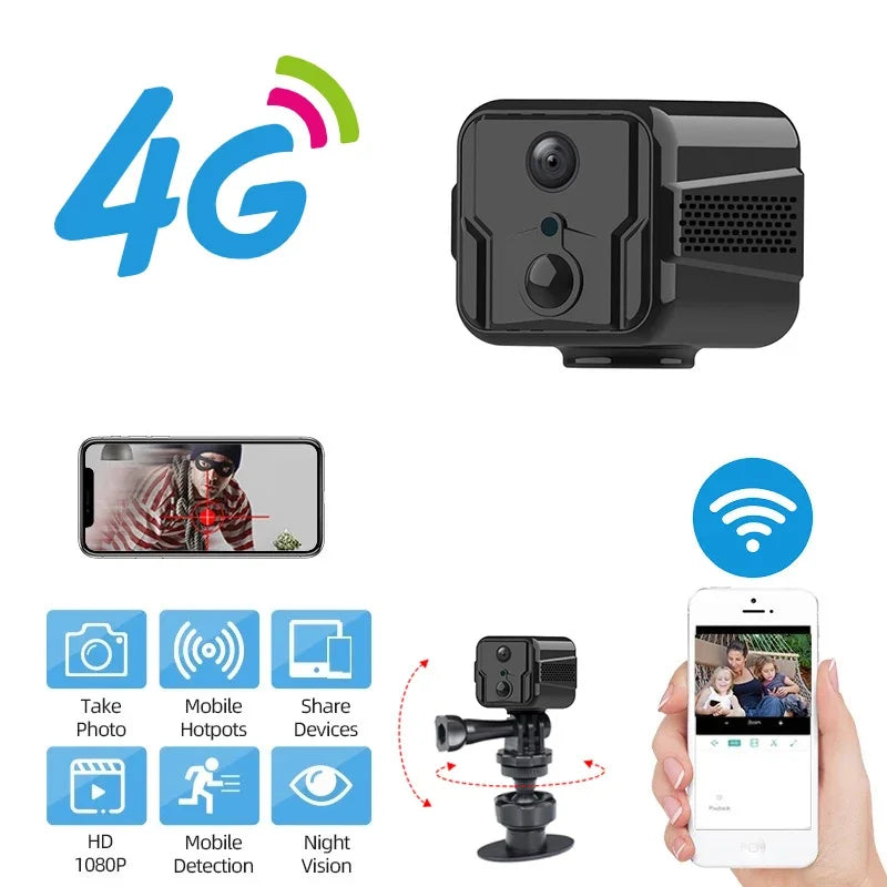 4G WiFi Wireless Surveillance Mini Camera Cloud Storage Remote Call Network Monitoring with Battery 1080p Night Vision Camera