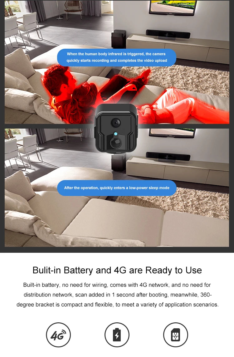 4G WiFi Wireless Surveillance Mini Camera Cloud Storage Remote Call Network Monitoring with Battery 1080p Night Vision Camera