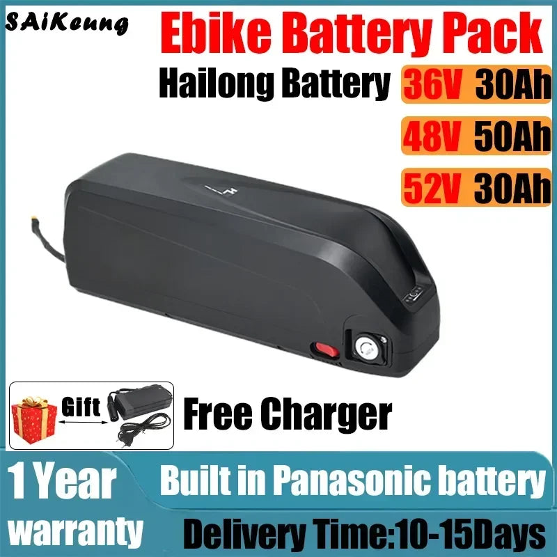 Original Electric Bike 36v48v52v Electric Bike Down Tube Battery 16 20 25 30ah 40 50 60ah 2000W Lithium Battery with 5A Charger