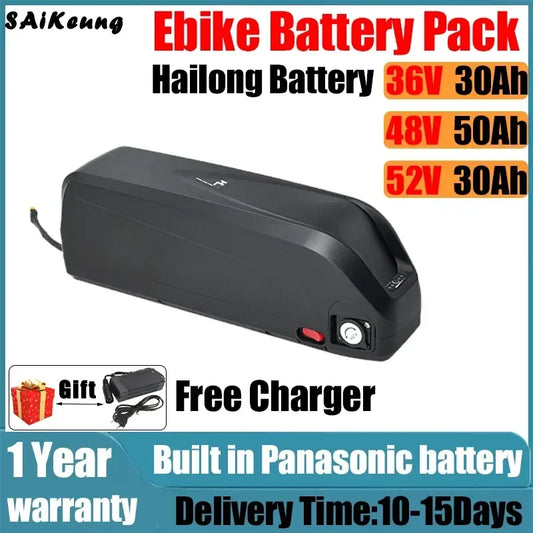 Original Electric Bike 36v48v52v Electric Bike Down Tube Battery 16 20 25 30ah 40 50 60ah 2000W Lithium Battery with 5A Charger