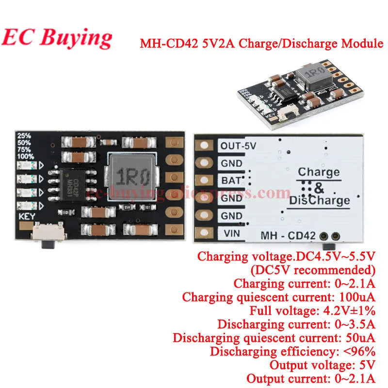 20Pcs/1pc MH-CD42 DC 5V 2A Mobile Power Diy Module 4.2V 3.7V Lithium Battery Charge/Discharge (Boost) Protection/Indicator Board