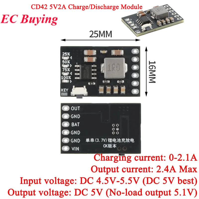 20Pcs/1pc MH-CD42 DC 5V 2A Mobile Power Diy Module 4.2V 3.7V Lithium Battery Charge/Discharge (Boost) Protection/Indicator Board