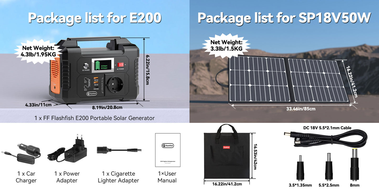 Rechargeable Portable Power Station 200W 151Wh Solar Generator with Solar Panel 50W Battery Complete Kit Set