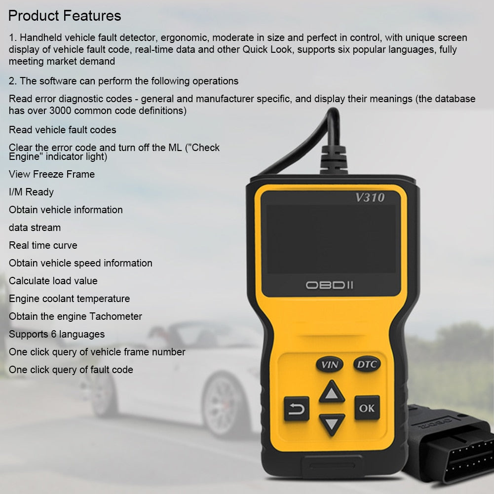 OBD2 Car Diagnostic Tools LCD Display Fault Diagnosis Tester Digital Car Fault Detector Support 9 Protocols Check Engine Scanner