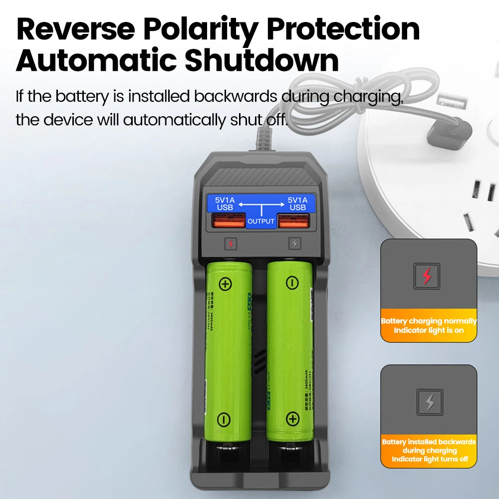 Li-ion Battery Charger for 18650、18500、18490、16340、14500 4.2V 1200MA Dual USB Charger Lithium Batteries