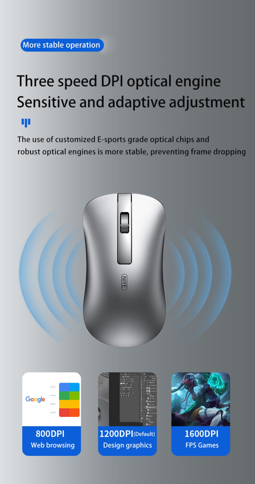 Aluminum Alloy Rechargeable Wireless Mouse For PC Laptop Bluetooth-compatible