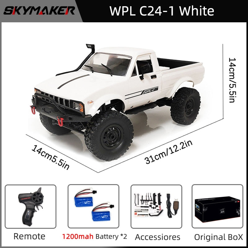 WPL C24-1 Full Scale RC Car 1:16 2.4G 4WD Rock Crawler Electric Buggy Climbing Truck LED Light On-road 1/16 For Kids Gifts Toys