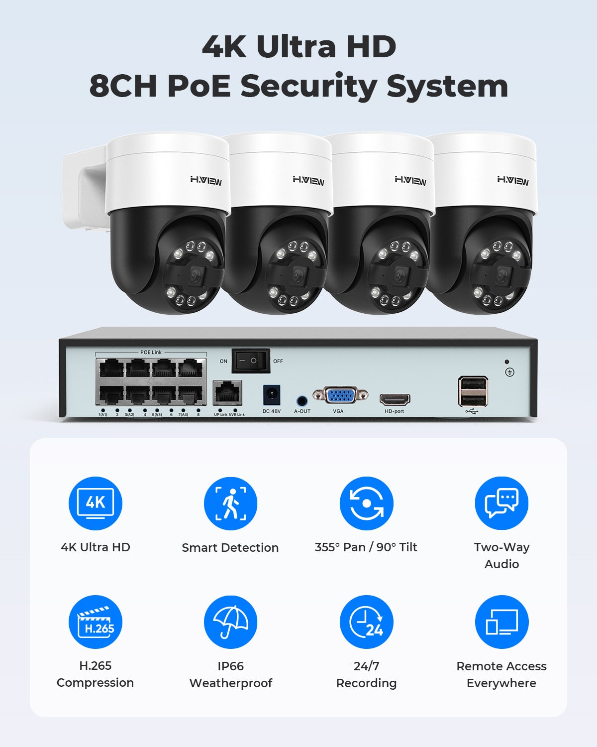 8Ch 4K 5MP 8MP Cctv Security PTZ Cameras System Home Video Surveillance Kit