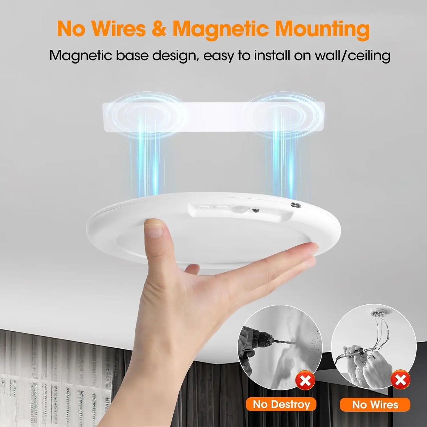 LED Motion Sensor Ceiling Light  Magnetic Installation With Remote Control USB Rechargeable For Shower Bedroom Closet Night Lamp
