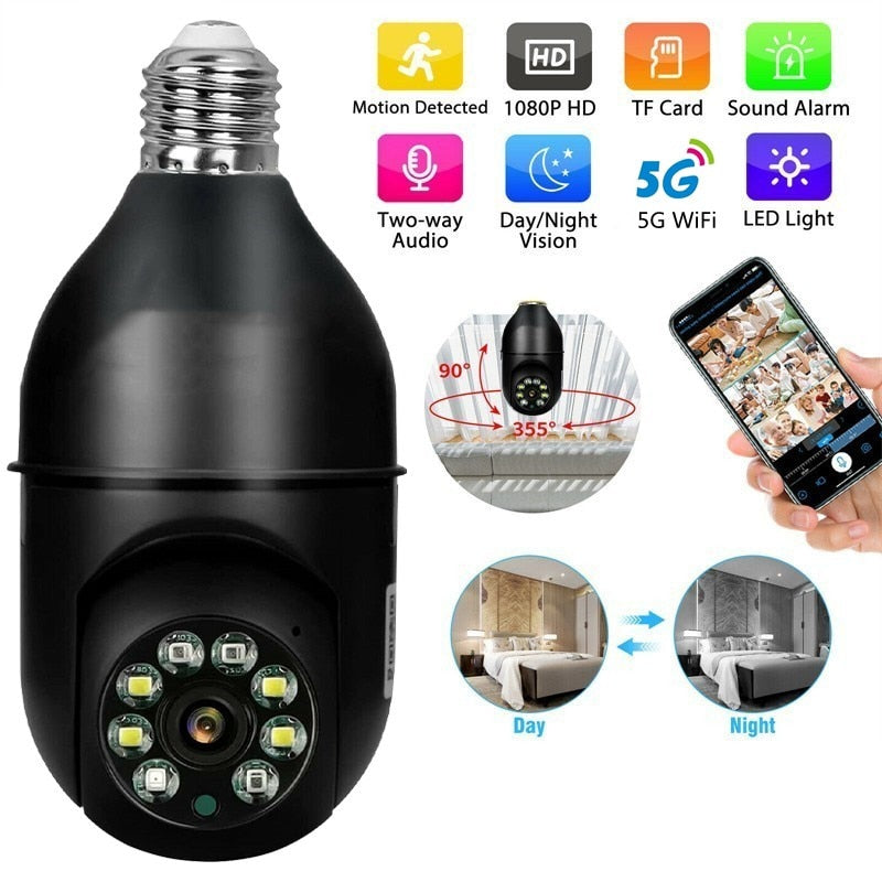 5G Bulb Surveillance Camera. Night Vision, WiFi Surveil Camera