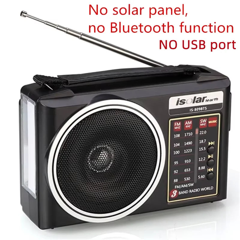 Portable JS-5966-Solar FM/AM/SW Radio Solar Charging Multi Band Emergency Radios Bluetooth Speaker with Flashlight TF USB