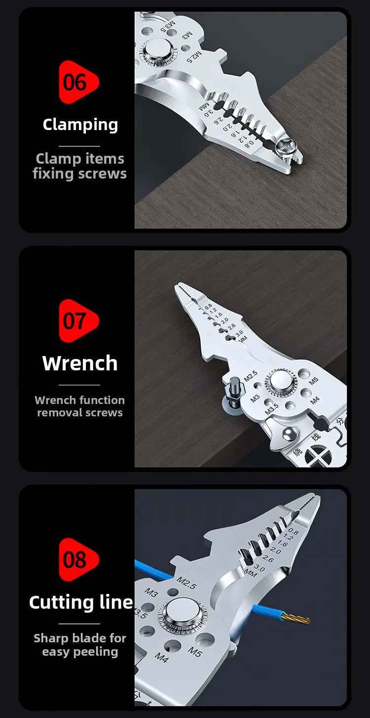 8.5 Inch Multi Functional Industrial Wire Stripper Cutter Crimper Heavy Duty Stainless Steel Electrical Pliers Ergonomic Grip