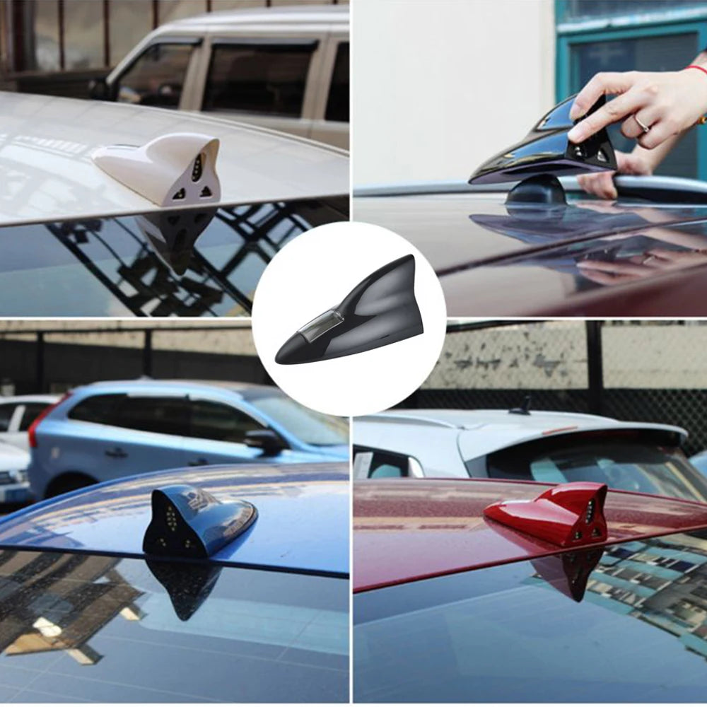 Car Solar LED Anti Collision Light Warning Lights Universal Shark Fin Antenna Light Automobile Modeling Decorating Accessories