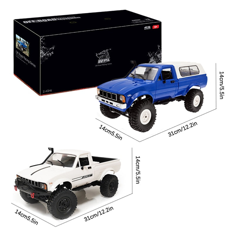 WPL C24-1 Full Scale RC Car 1:16 2.4G 4WD Rock Crawler Electric Buggy Climbing Truck LED Light On-road 1/16 For Kids Gifts Toys