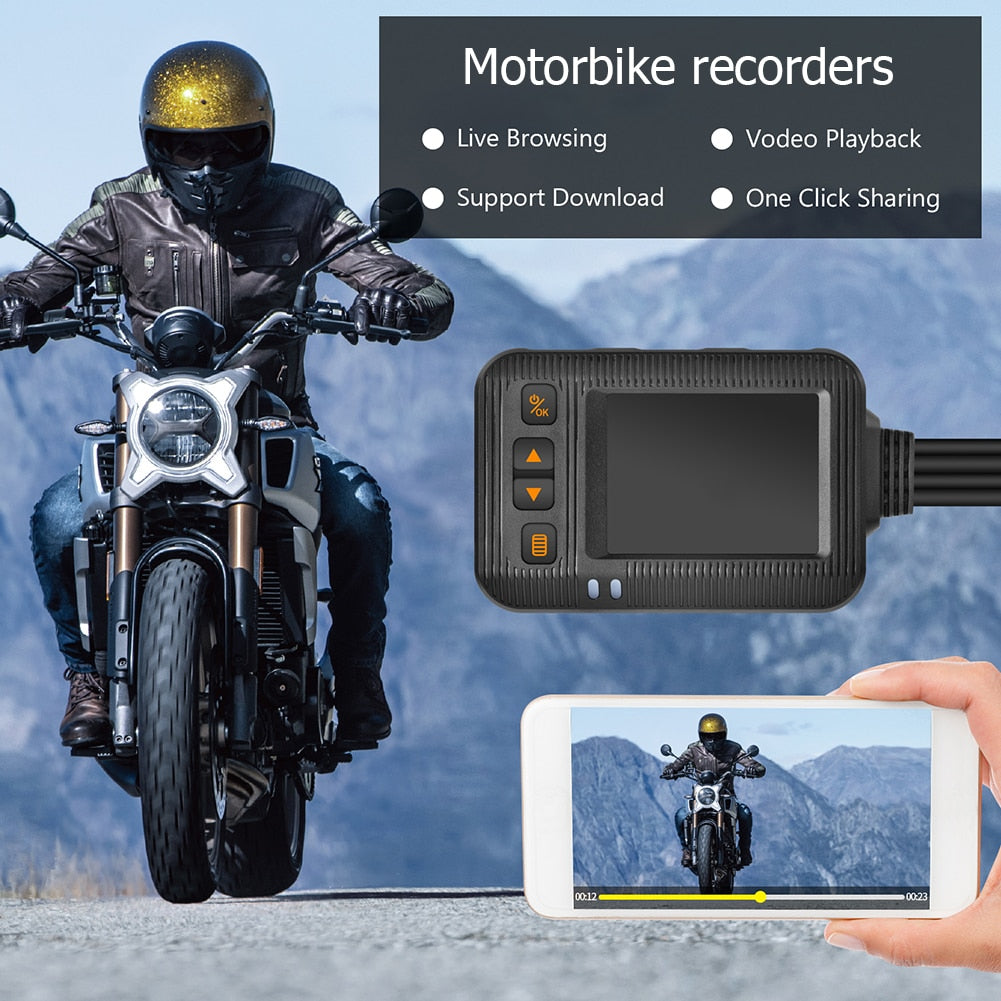 Motorcycle DVR Dash Camera with a 2 inch Display Cam with Front and Rear View.