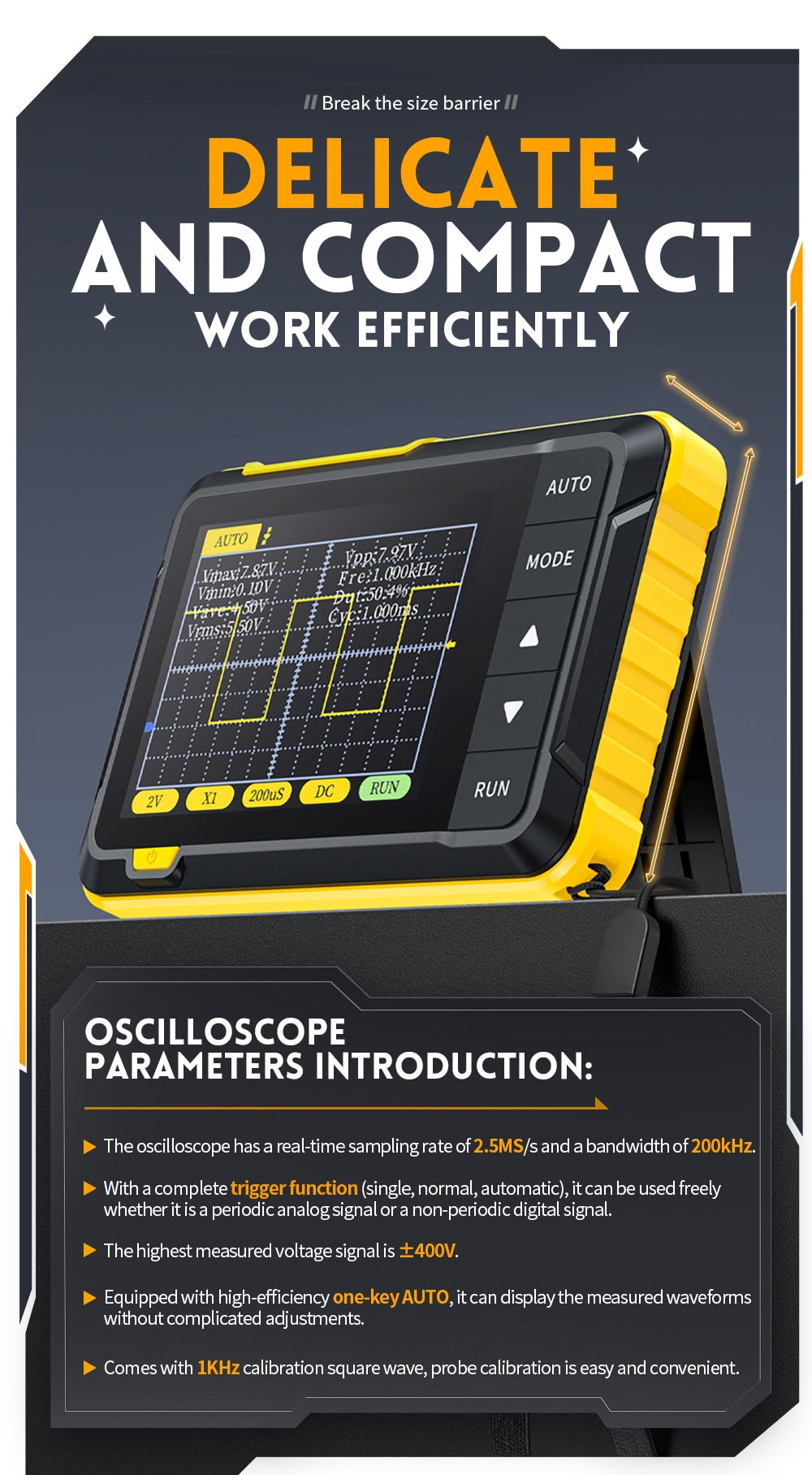 Mini Handheld Digital Oscilloscope Support PWM Output