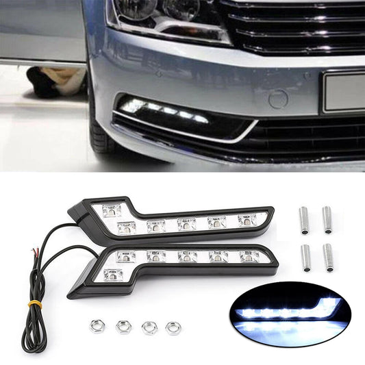 Universal 2Pcs LED Car Daytime Running Light 6LED 12V L-shaped Fog Light Durable Waterproof Car LED Lamp