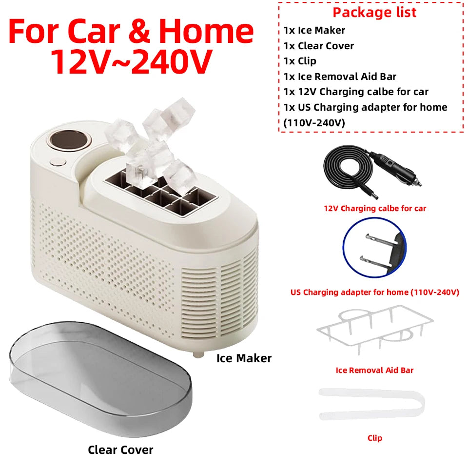 12V/220V Car Ice Maker Desktop Portable Mini Ice Cubes Maker Machine 8 Ice Cubes Ready in 15 Mins For Home/Kitchen/Camping/RV