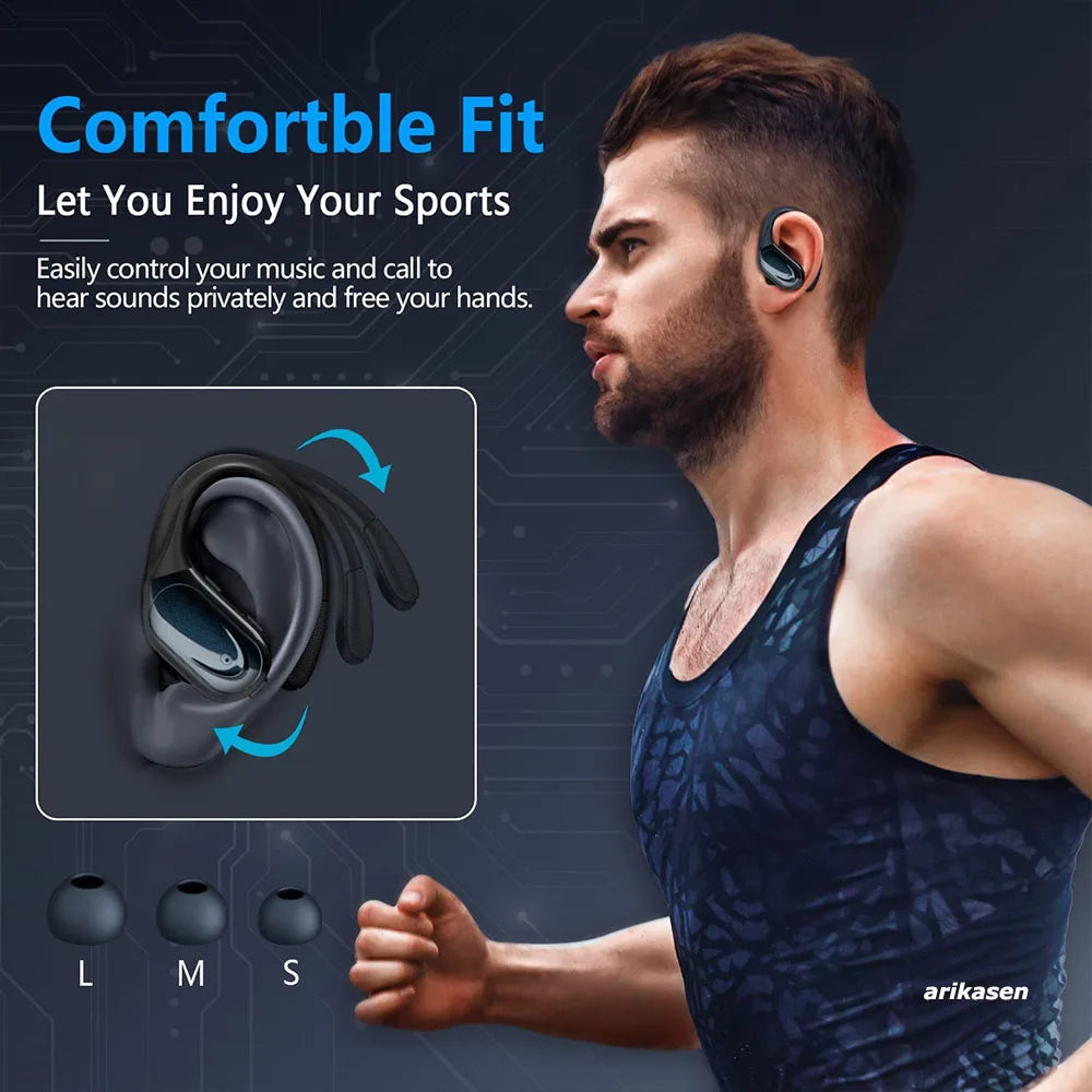 Wireless Ear buds Sport Bluetooth 5.3 Headphones with Noise Cancelling Mic 75H HiFi Stereo Over Ear Bud LED Display USB-C IPX6