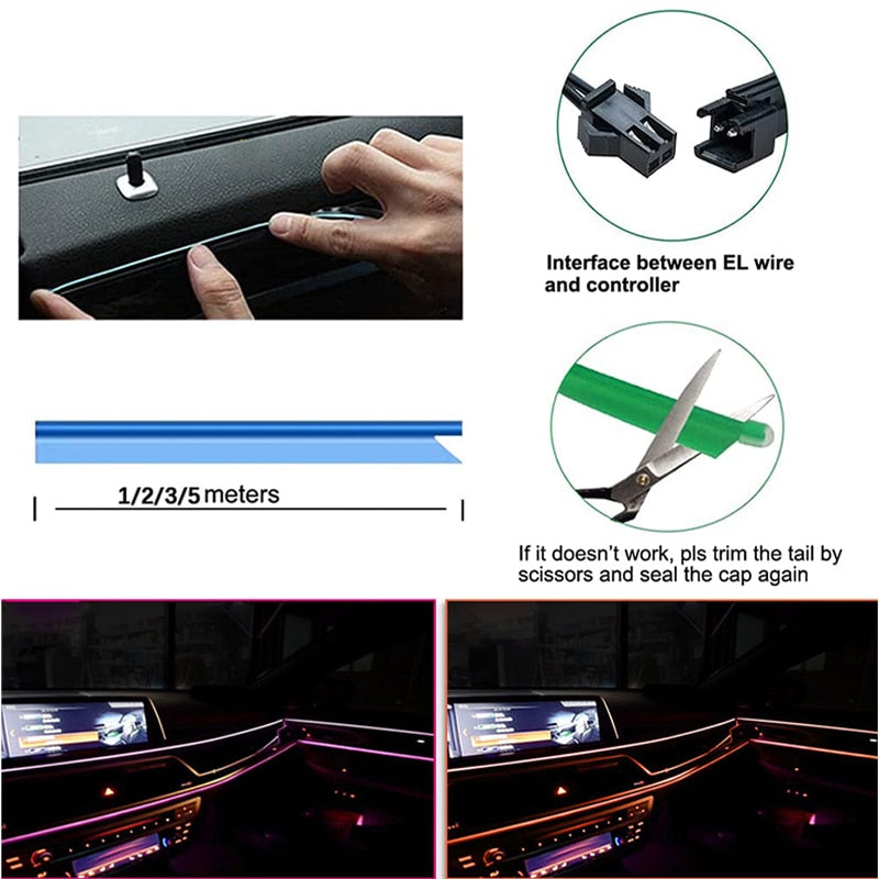 LED Ambient Light For Car LED Panel Dashboard Neon Strip EL Light Line Tube