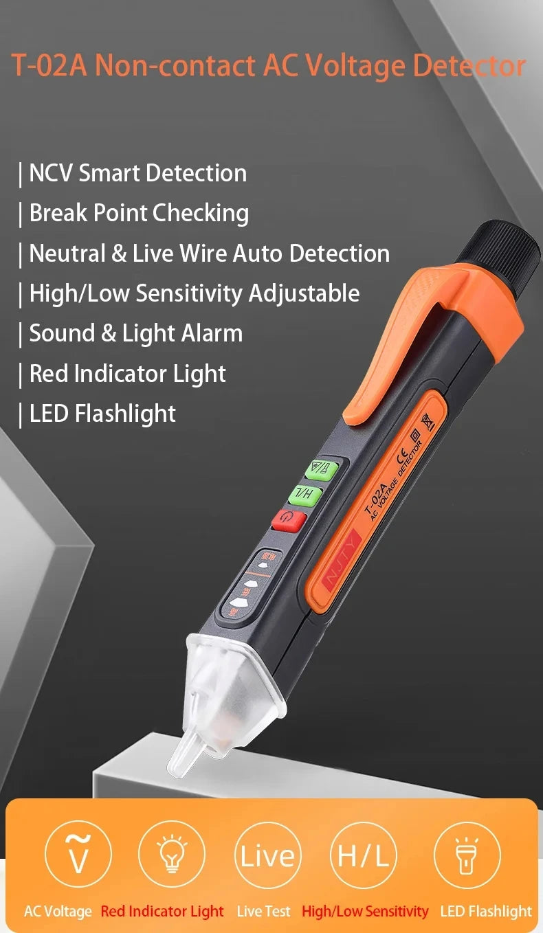 T-02A Non-Contact Voltage Detector Smart Breakpoint Finder Voltage Tester Pen 12-1000V Electrical Tools Voltage Indicator