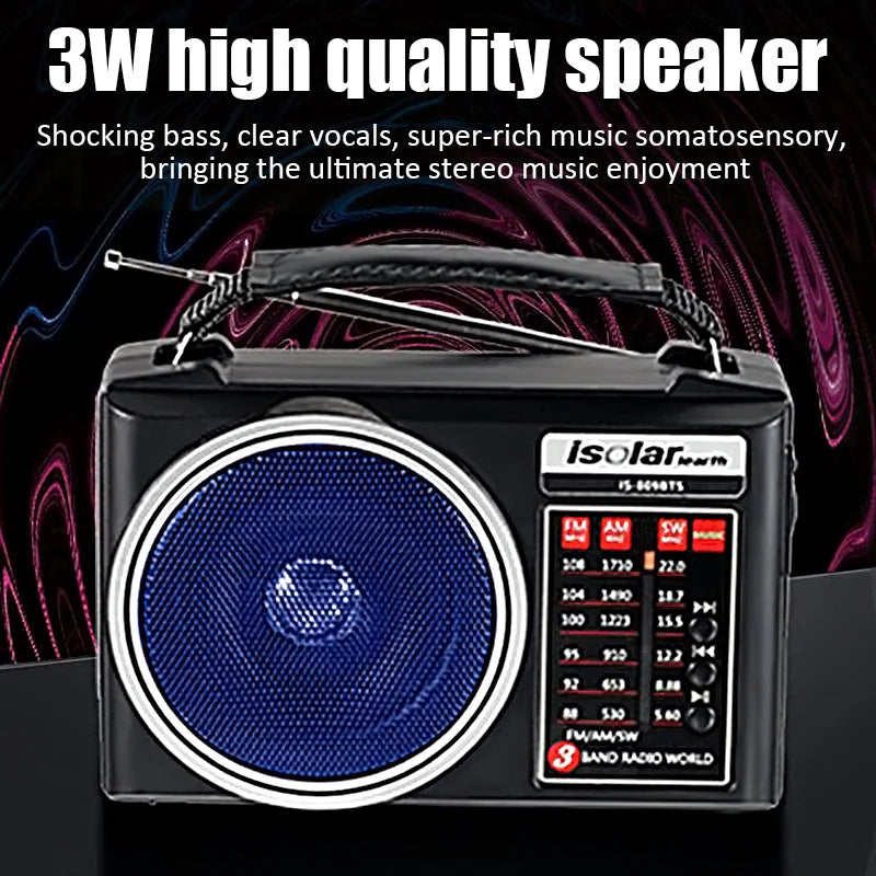 Portable JS-5966-Solar FM/AM/SW Radio Solar Charging Multi Band Emergency Radios Bluetooth Speaker with Flashlight TF USB