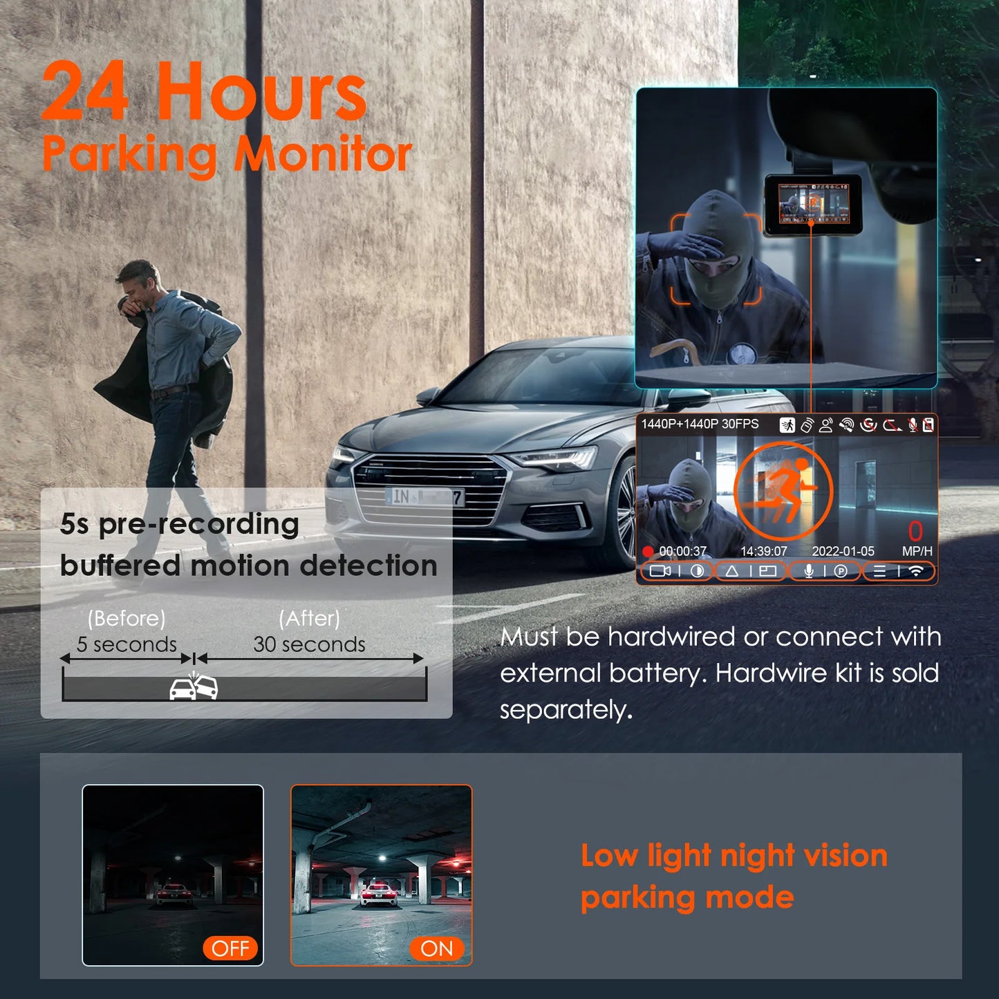 Vantrue E2 Dashcam Front and Rear 2.7K + 2.7K Dual Dash Camera Voice Control WiFi GPS Night Vision 2.0 24H Parking Mode