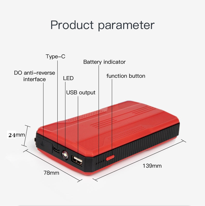 Car Jump Starter Battery Power Bank for Emergency Booster