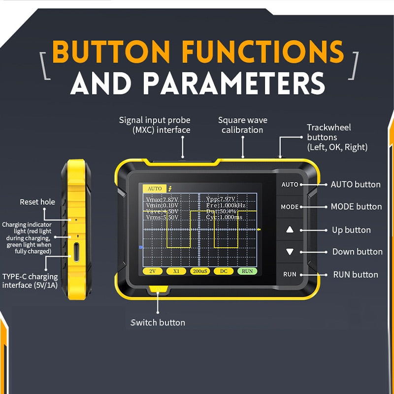 Mini Handheld Digital Oscilloscope Support PWM Output