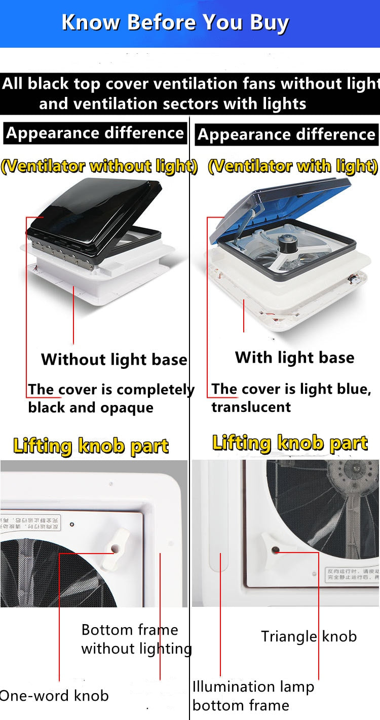 RV Ventilation Fan 12 V Exhaust Fan Roof Mounted For RV Motorhome and Trailer.