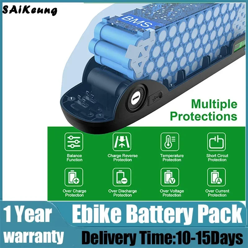 Original Electric Bike 36v48v52v Electric Bike Down Tube Battery 16 20 25 30ah 40 50 60ah 2000W Lithium Battery with 5A Charger