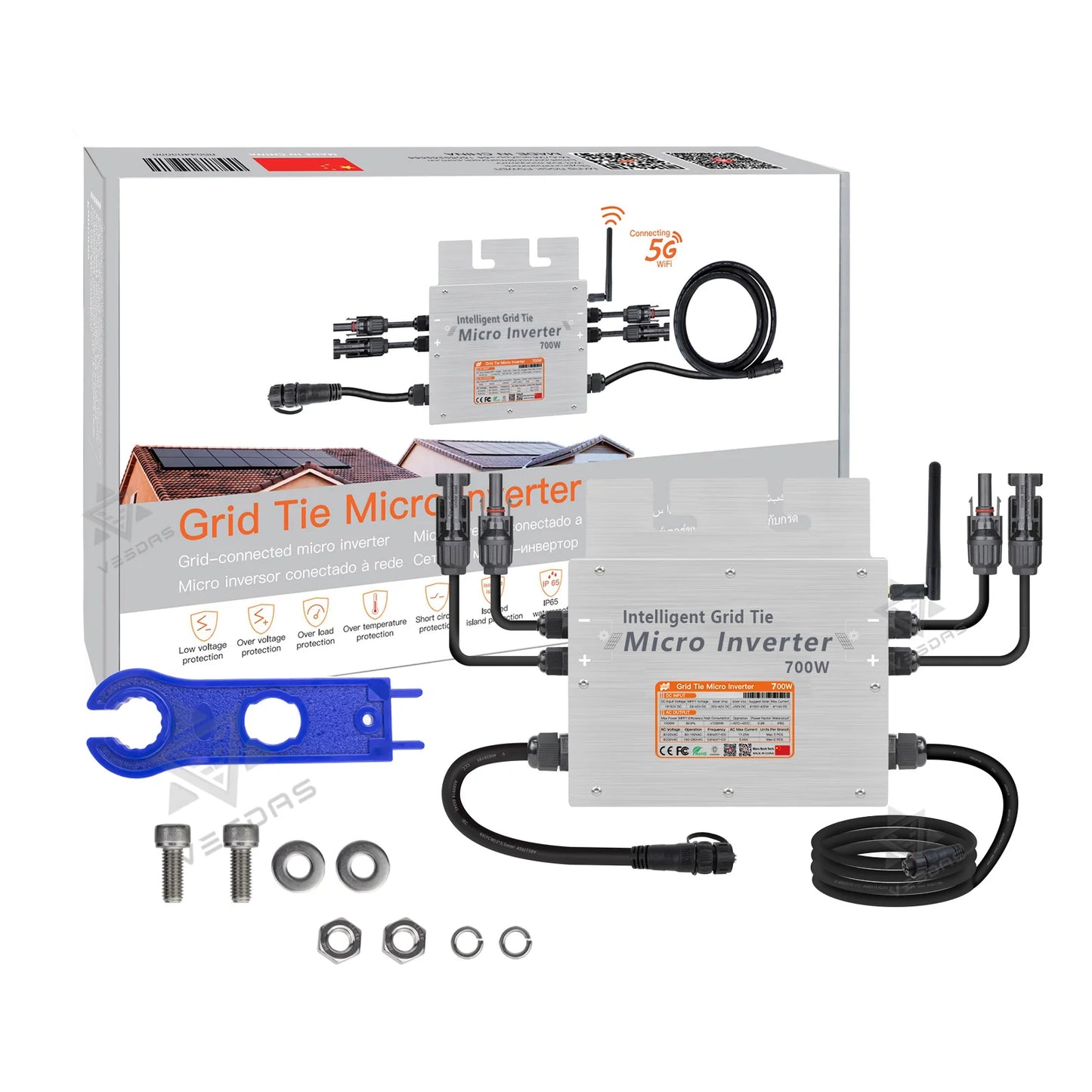 700W Portable Solar Grid Tie Smart Micro Inverter Converter MPPT 18V-50VDC To 80V-280VAC For 300-350W PV,Ship From EU Brazil US