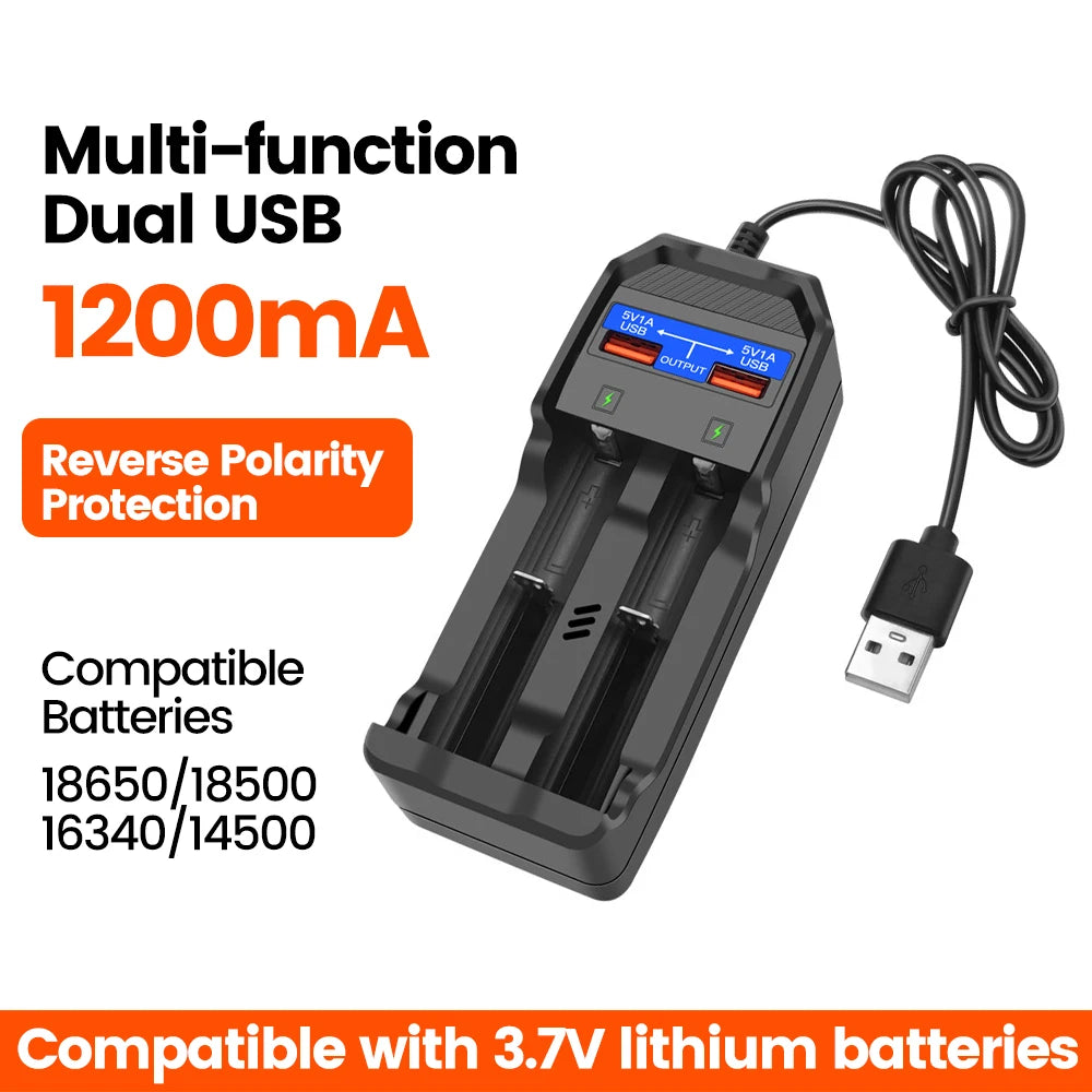 Li-ion Battery Charger for 18650、18500、18490、16340、14500 4.2V 1200MA Dual USB Charger Lithium Batteries