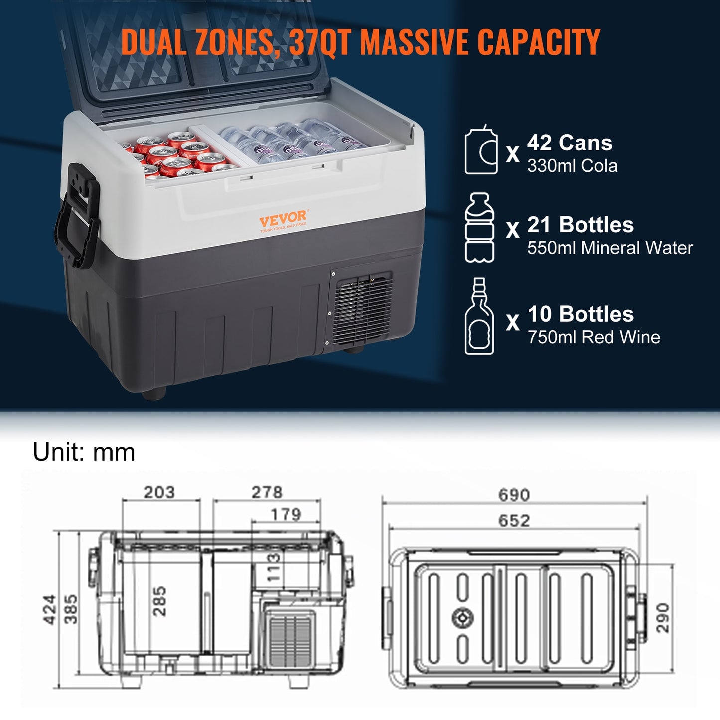 Portable Car Refrigerator with Wheel Compressor Freezer for Camping, Boats, Picnics, Car, Home and Travel.