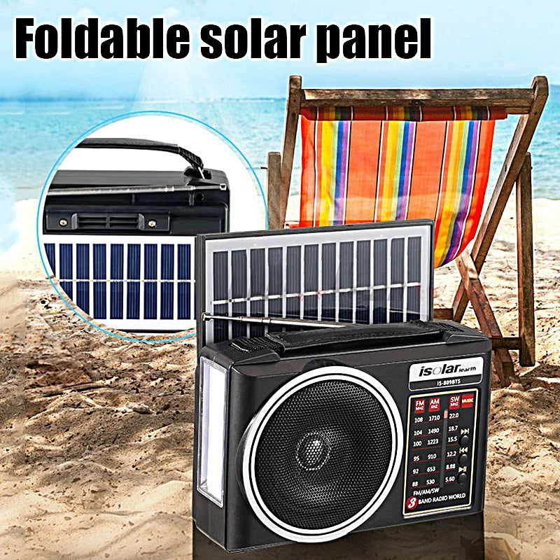 Portable JS-5966-Solar FM/AM/SW Radio Solar Charging Multi Band Emergency Radios Bluetooth Speaker with Flashlight TF USB