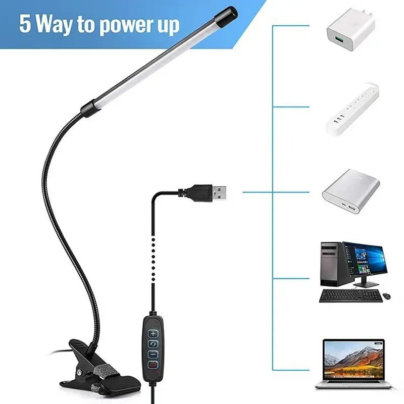 LED clip type desk lamp, student dormitory, bedroom, desktop, bedside reading lamp, eye protection small desk lamp, black