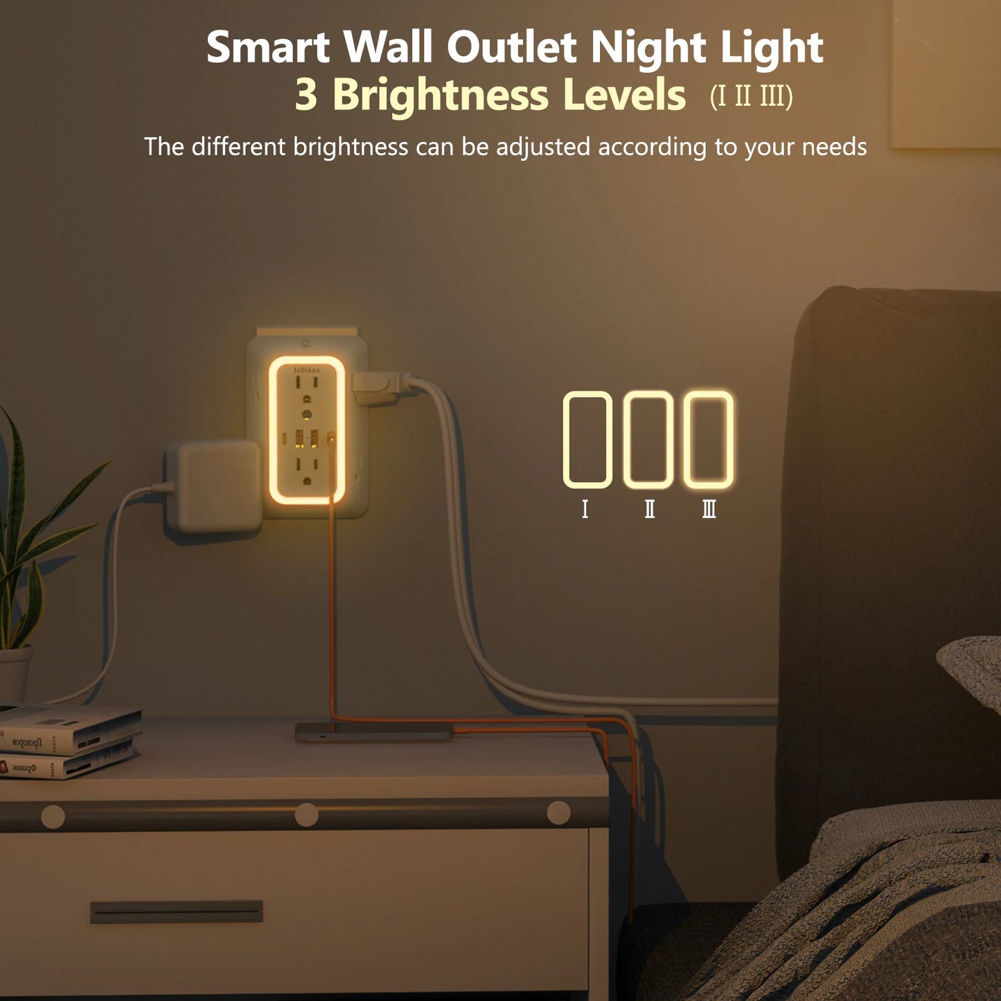 US AC Plug with Induced Light Wall Mounted Power Strip Multi-sockets Network Filter with USB Charging Network Filter Adapter
