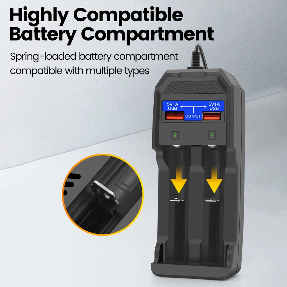 Li-ion Battery Charger for 18650、18500、18490、16340、14500 4.2V 1200MA Dual USB Charger Lithium Batteries