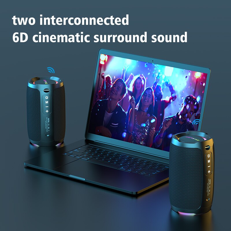 Portable Bluetooth Speaker Waterproof Powerful Sound Bass Boost Dual Pairing TF, TWS, USB