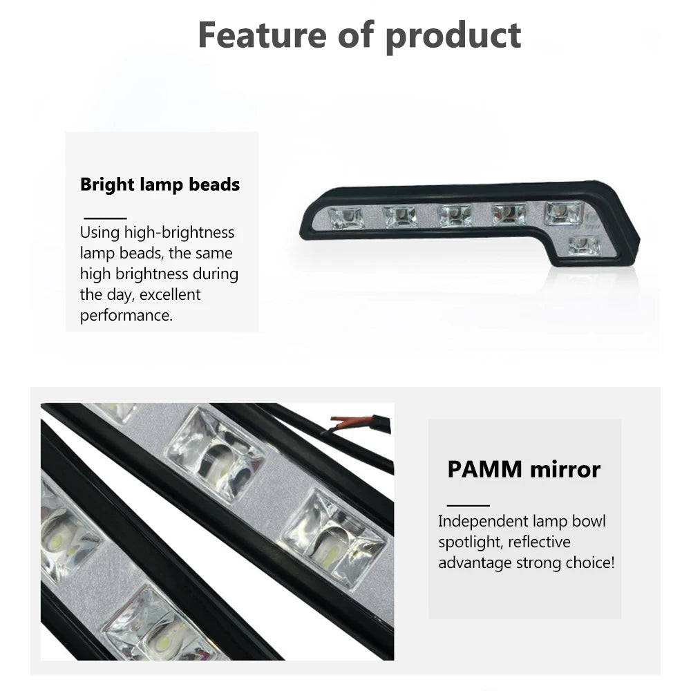 Universal 2Pcs LED Car Daytime Running Light 6LED 12V L-shaped Fog Light Durable Waterproof Car LED Lamp