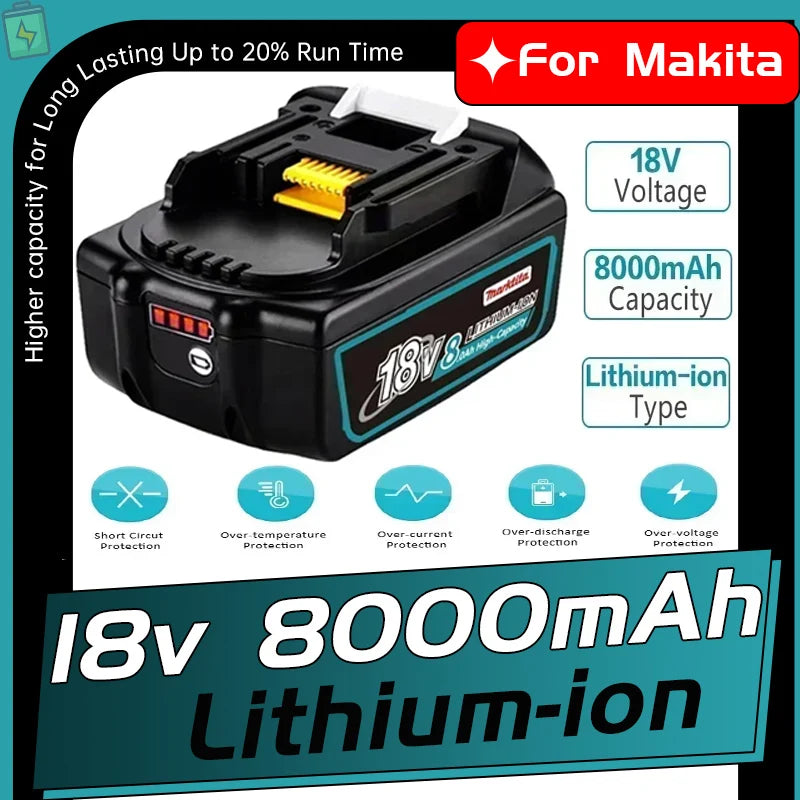 Original 18V 8.0Ah Li-ion rechargeable power tool battery suitable for Makita to replace LXT BL1860B BL1860 BL1850 Makita