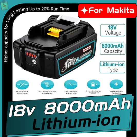 Original 18V 8.0Ah Li-ion rechargeable power tool battery suitable for Makita to replace LXT BL1860B BL1860 BL1850 Makita