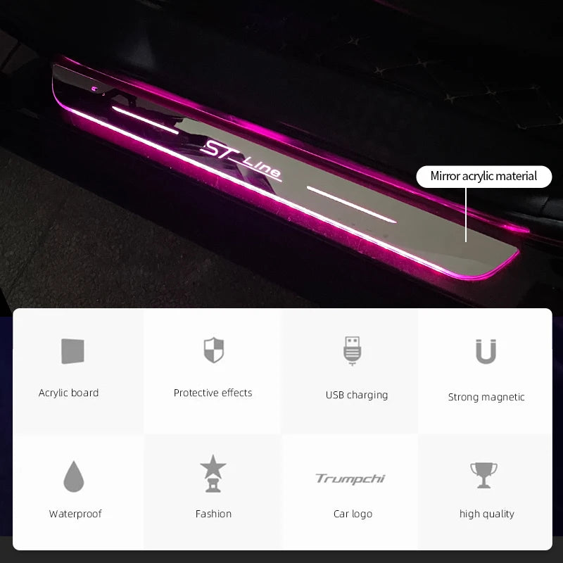 New LED Welcome Pedal Car Scuff Plate Pedal Door Sill Pathway Light For Ford ST Line Focus,  Fiesta, Kuga, and Escape Auto Accessories