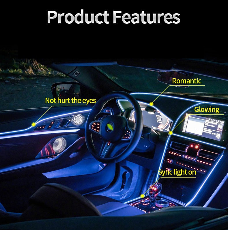 LED Ambient Light For Car LED Panel Dashboard Neon Strip EL Light Line Tube