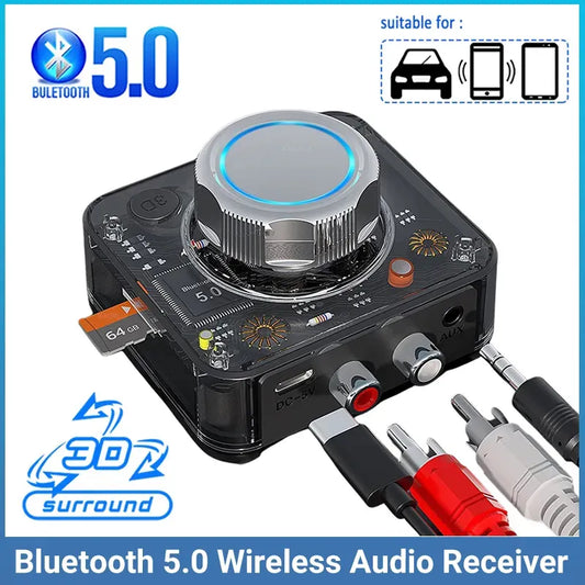 Bluetooth 5.0 Audio Receiver 3D Stereo Music Wireless Adapter TF Card R/L RCA 3.5mm AUX Jack For Car kit Wired Speaker Headphone