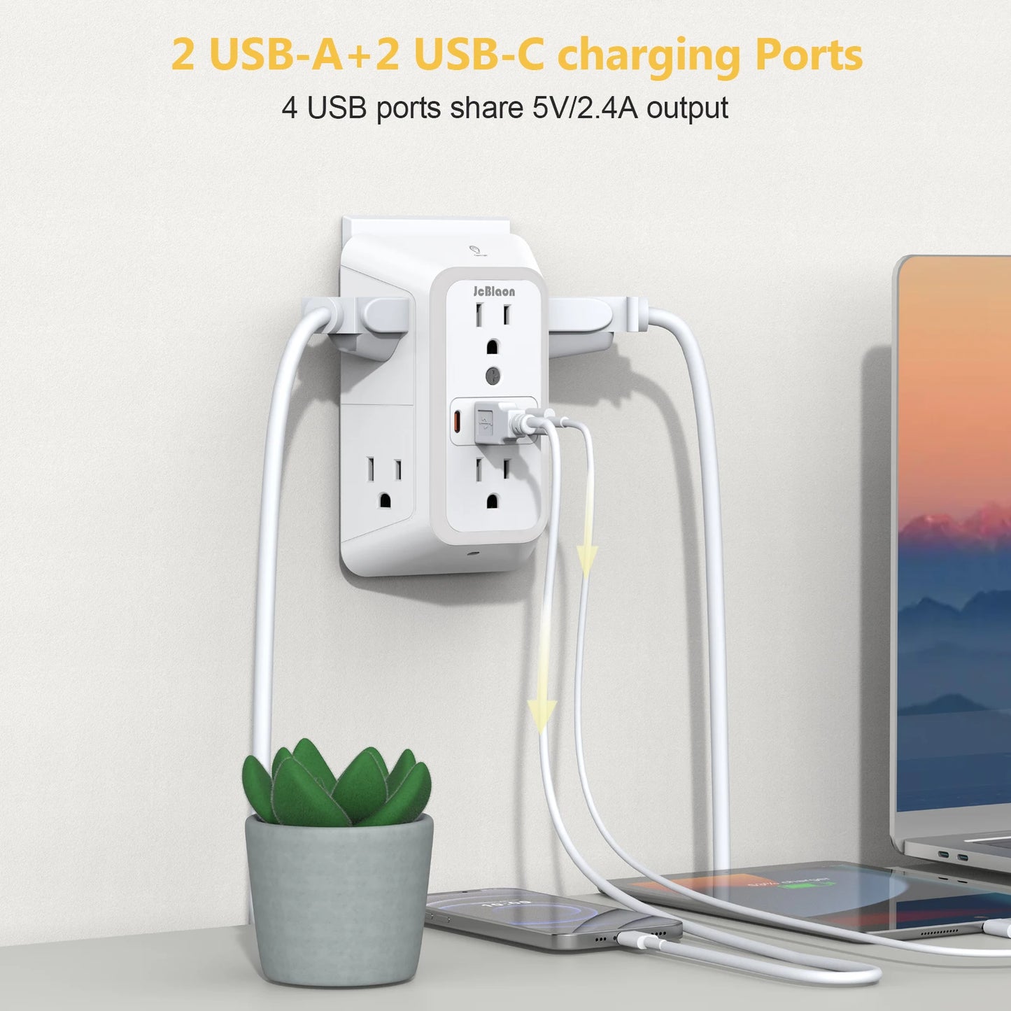 US AC Plug with Induced Light Wall Mounted Power Strip Multi-sockets Network Filter with USB Charging Network Filter Adapter
