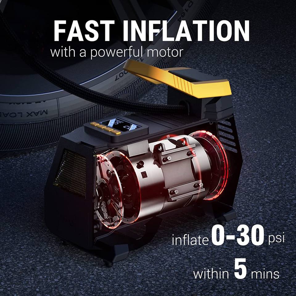 Car Tire Inflator Air Compressor Dual Power 110V-230V AC/DC 12V Digital Portable Electric Air Pump